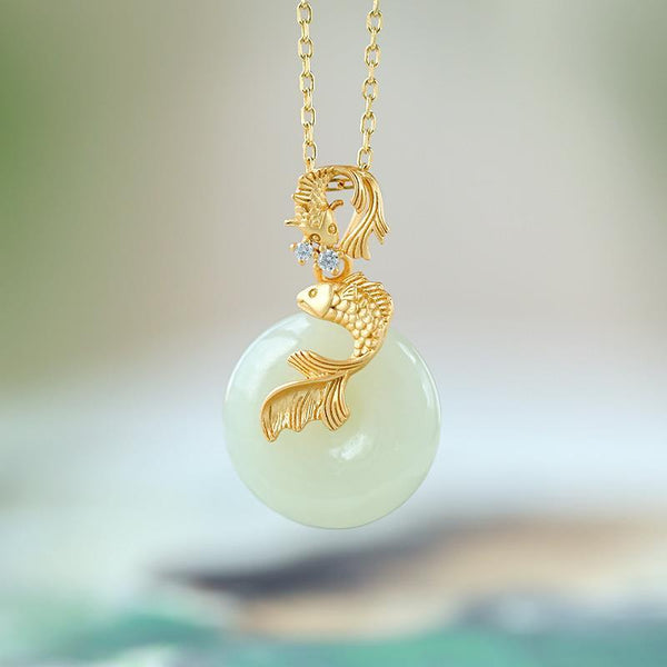 Designer original new natural Hetian jade koi necklace pendant