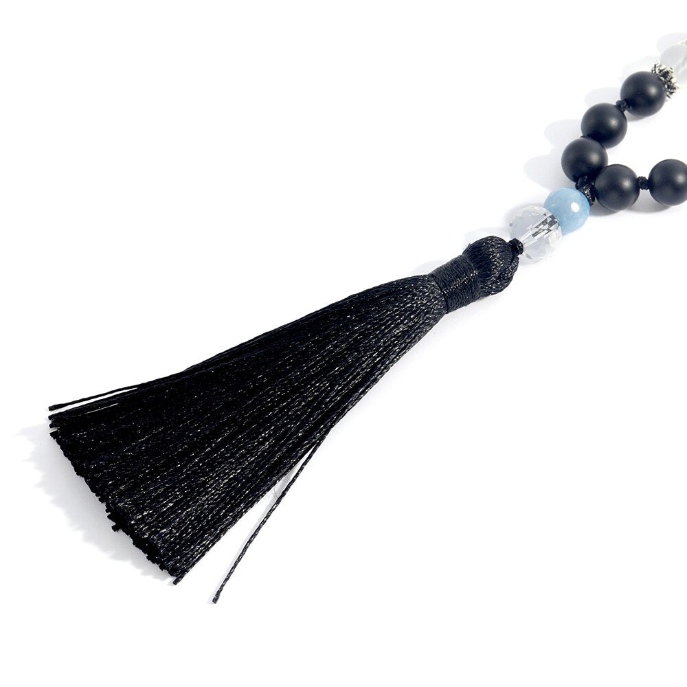 Matte Black Onyx Moonstone Knotted Beads 108 Mala Fashion Menand Women Necklace