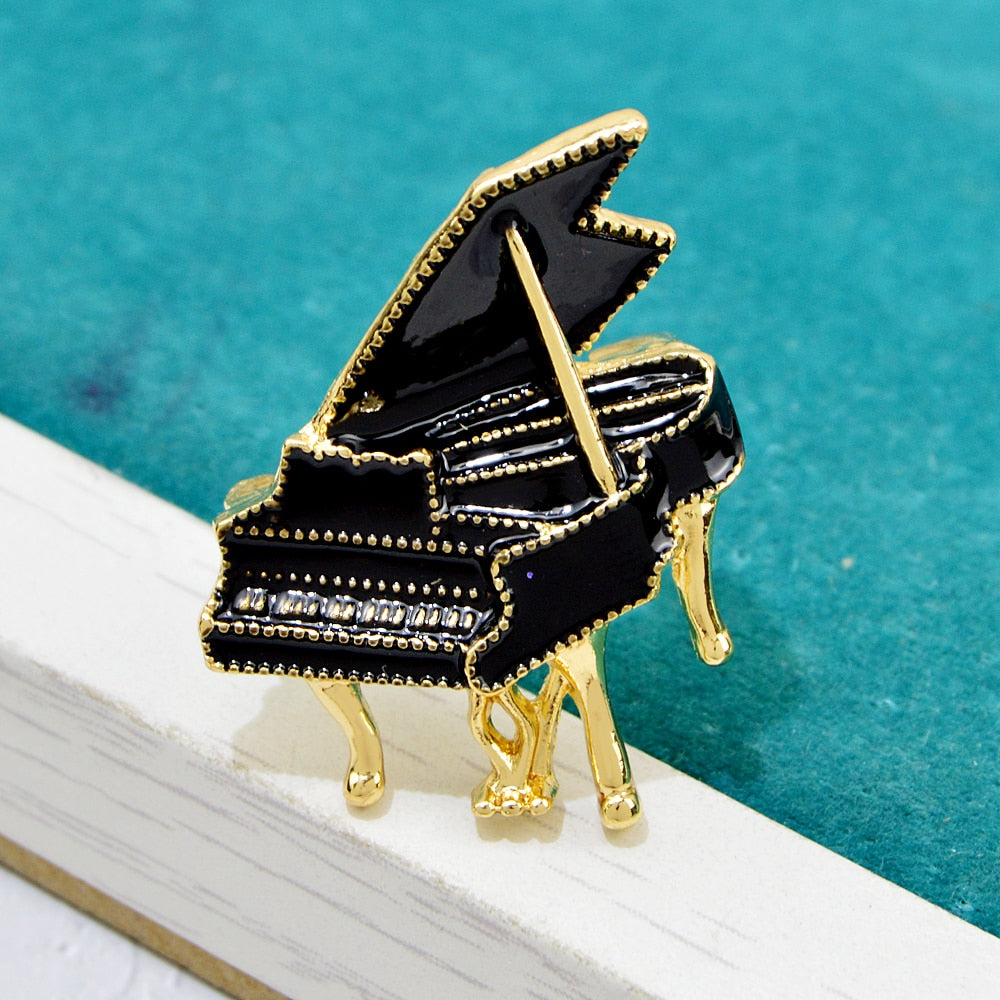 Enamel Tripod Piano Brooch Musical Instrument Design Jewelry