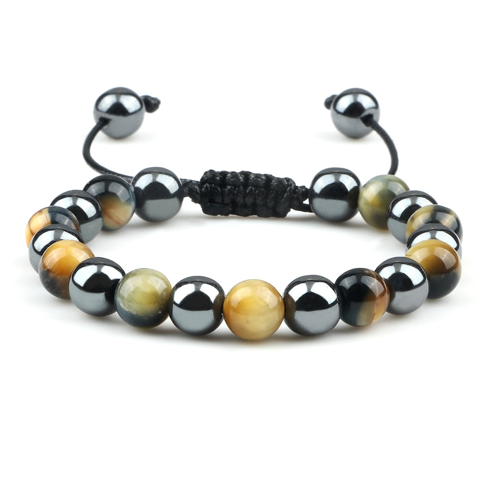 Fashion Men Beads Bracelet Charm Natural Tiger Eye Hematite Stone Bangle Women