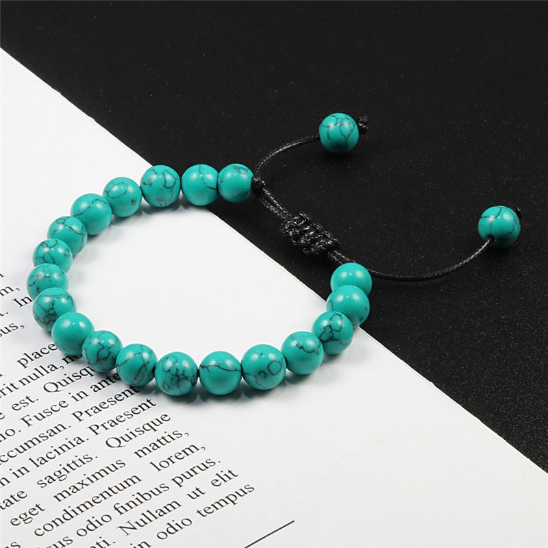 Adjustable Blue Pine Stone Braided Rope Bracelets Women Men