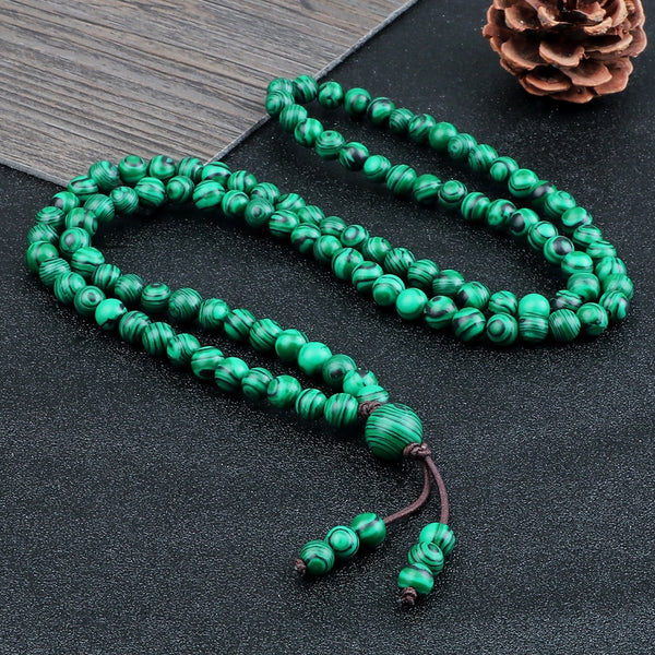 108Mala Prayer Women Green Color Stone Pendant Necklace