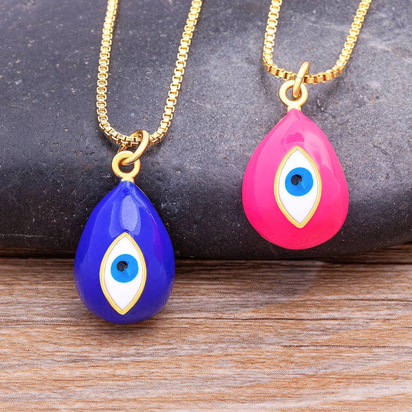 Fashion Design Micro Pave Geometric Enamel Drop Oil Turkey Blue Evil Eye Pendant