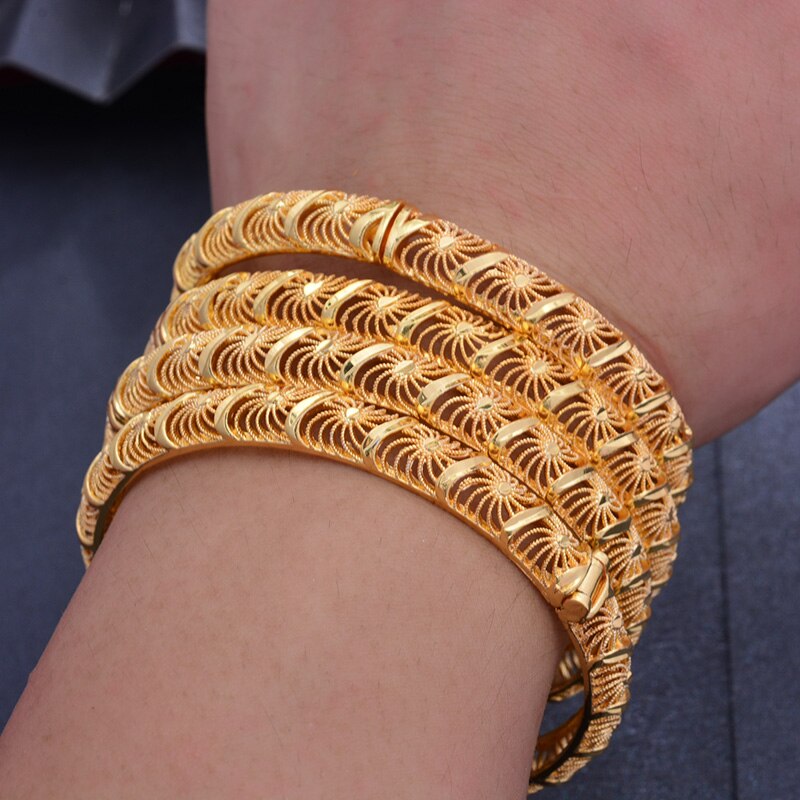 4Pcs 24K Africa Gold Color Dubai Bangles for Women