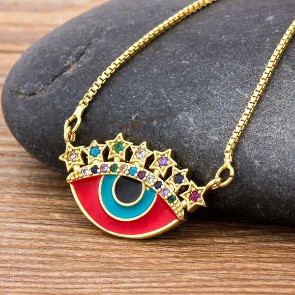 New Design Bohemian Evil Eye Copper Zircon Pendant Necklace For Women