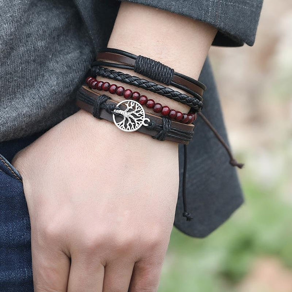 Mutilayer Bracelet Set for Men Braided Wrap Leather Bracelets