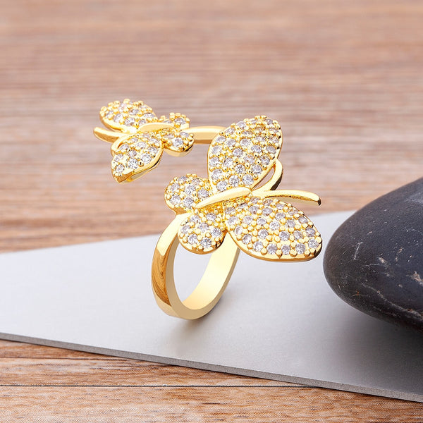 New Trendy Gold Color Butterfly Open Rings For Women