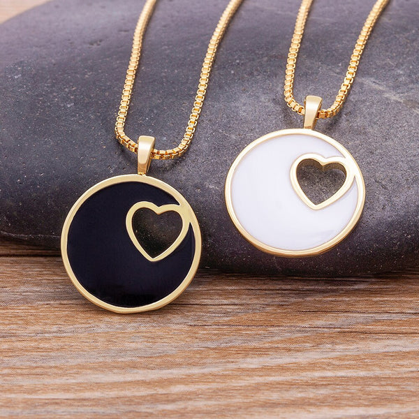 Luxury Enamel Heart Pendant Black/Pink/Blue/White Candy Colors Chain Necklace Bohemian Women