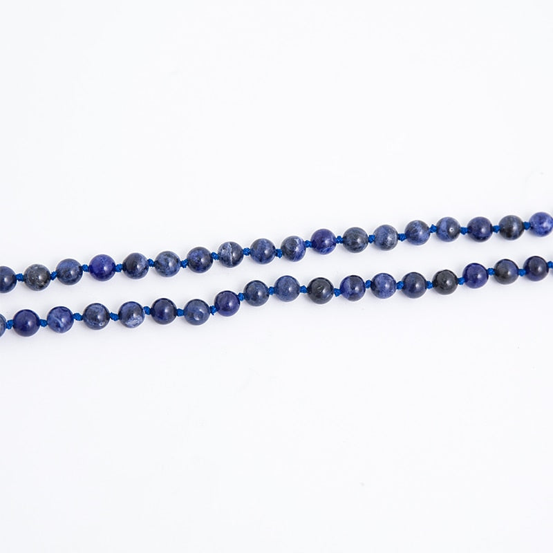 6mm Natural Blue Sodalite Stone Lapis Lazuli Beaded Knotted Necklace