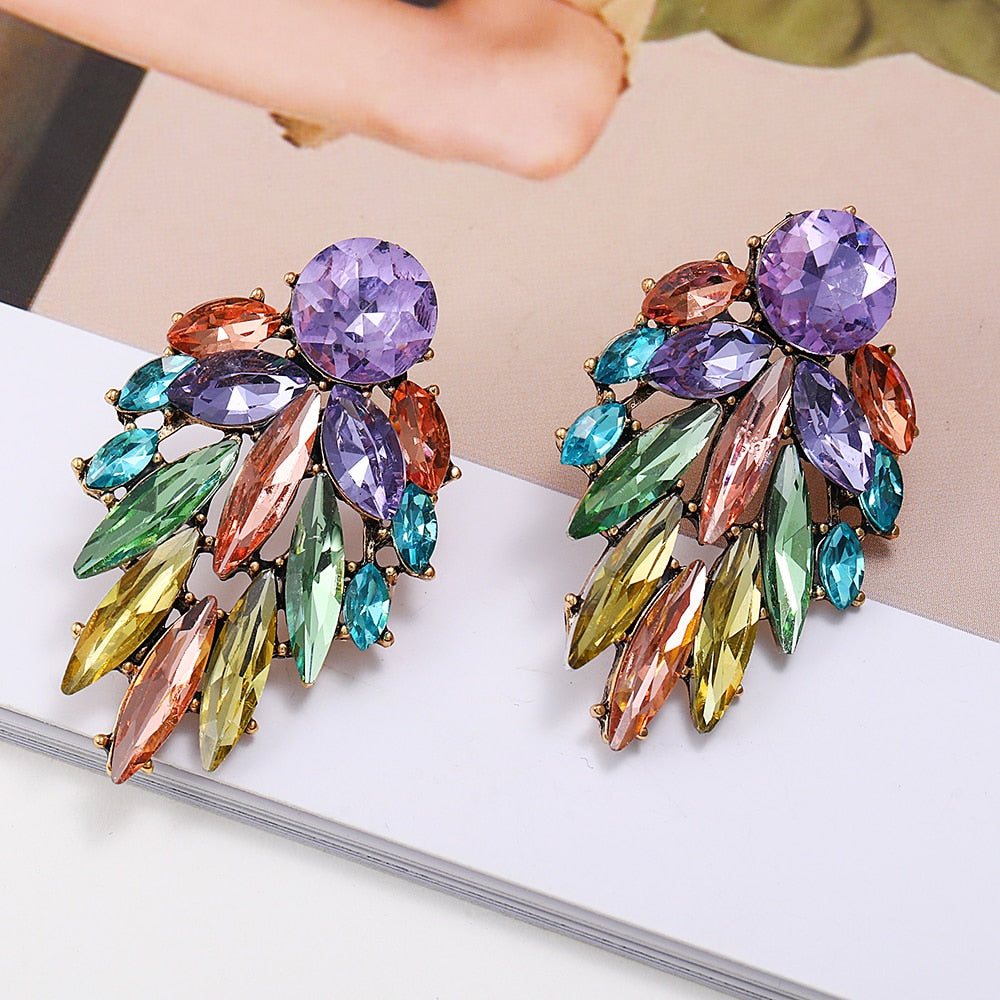 Korean Fashion Colorful Leaf Shape Large Stud Earrings