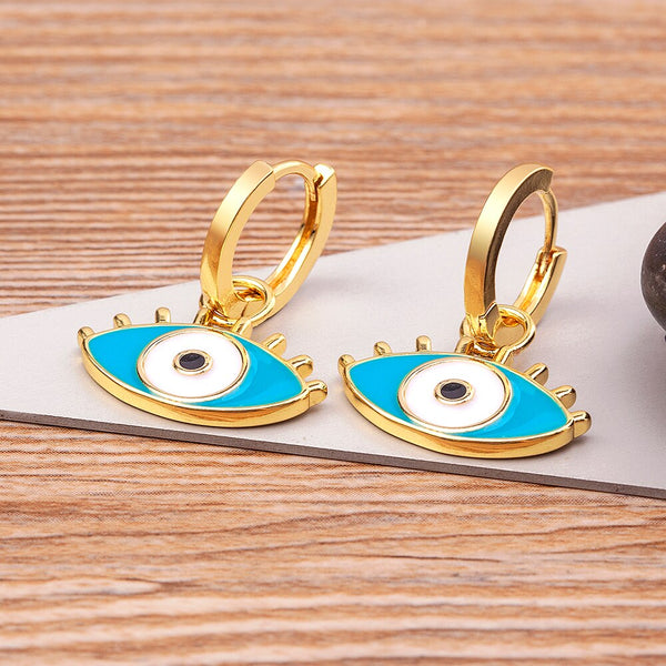 Fashion Enamel Oil Dripping Lucky Turkish Evil Eye Charm Pendant Drop Dangle Earrings for Women