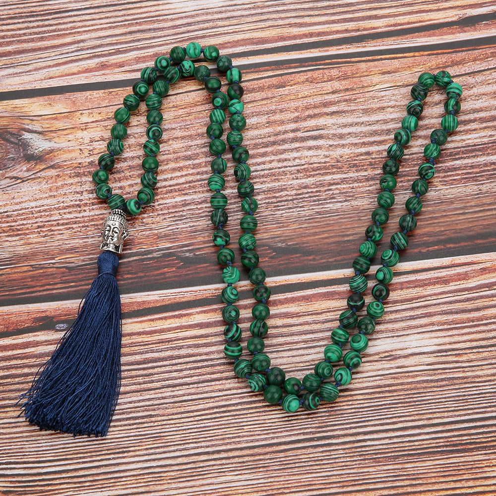 6/8mm Malachite Beaded Knotted Necklace