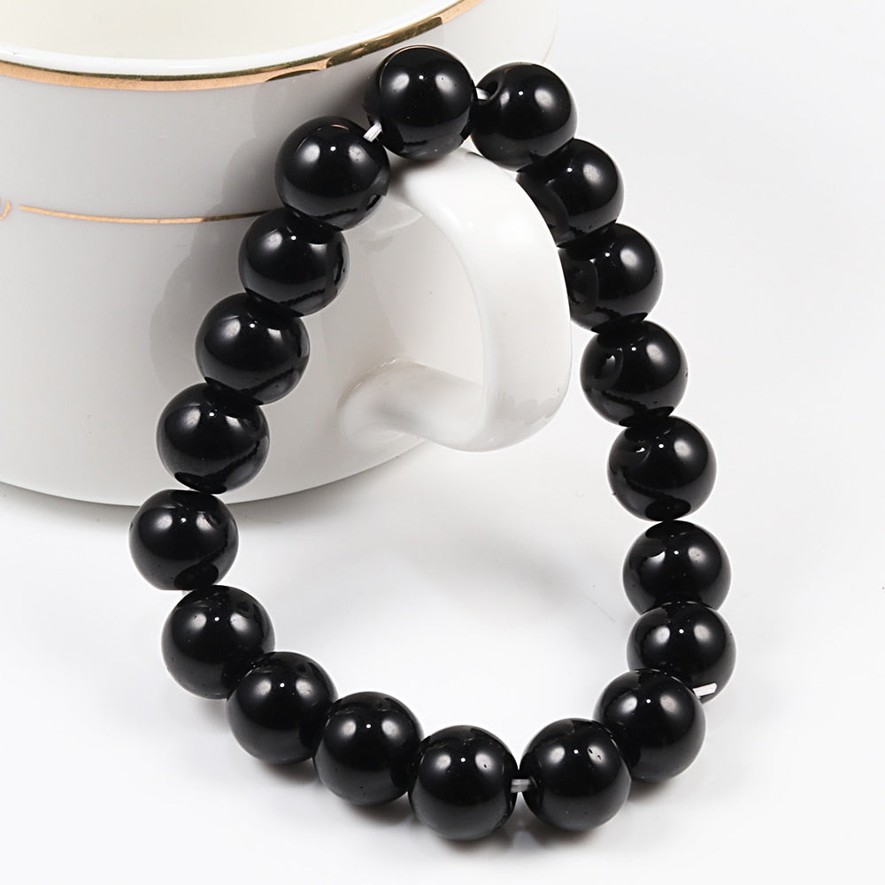 Men Bracelet Natural 10MM Lava Matte Black Beads Stone Bracelets