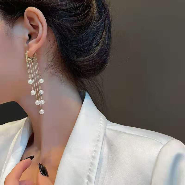 Statement Pearl Tassel Long Earrings Women