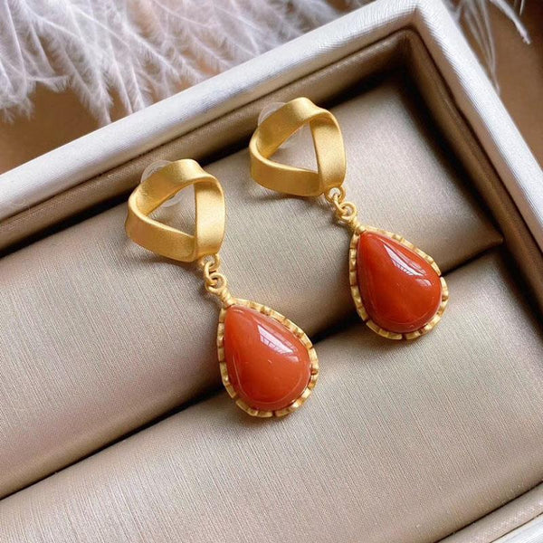 Designer original new ancient gold craftsmanship drop-shaped Hetian jade earrings