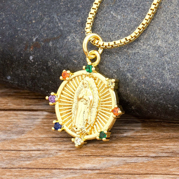 New Arrival Holy Virgin Mary Pendant Religion Christian Copper Cubic Zircon Necklace