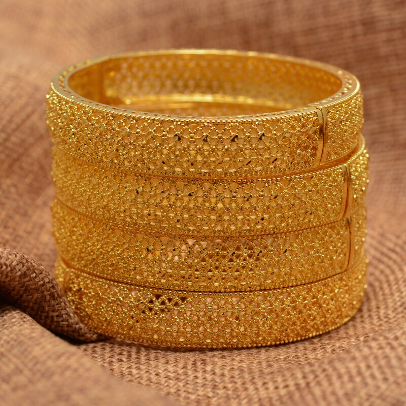 4PCS 24k Gold Bangle for Women Gold Dubai Bride Wedding Ethiopian Bracelet