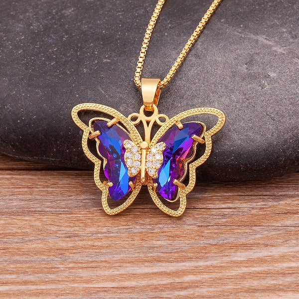 Top Quality Austrian Crystal Zircon 10 Colors Butterfly Pendant For Women