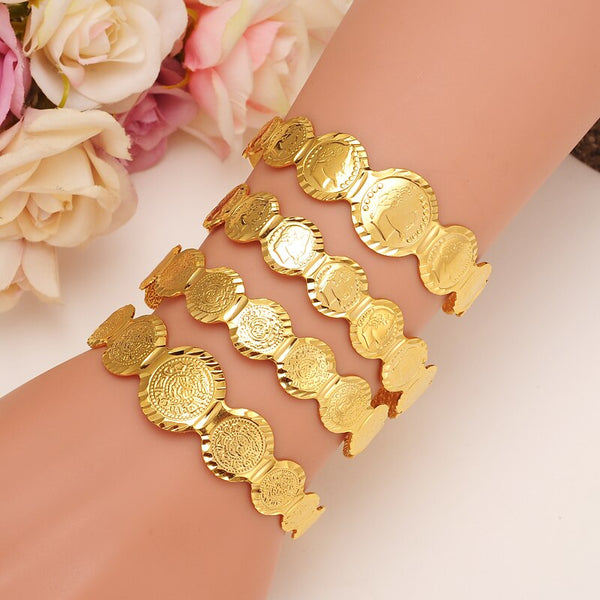 24K Gold Dubai India Stamp Girls Coin Bangle  Bracelet  Women Girl Bracelet