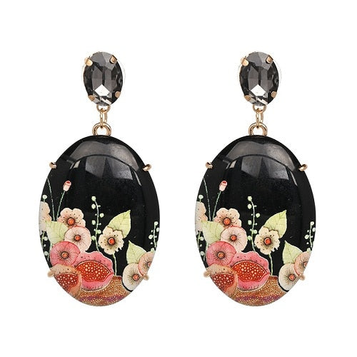 Bohemian Ethnic Big Crystal Flower Drop Earrings Wedding Jewelry Earrings For Women