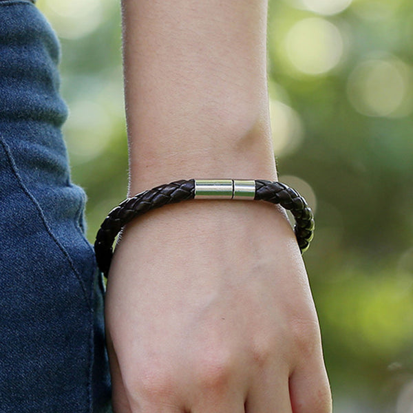 PU Leather Bracelets Simple Braided Dark Brown Bracelets