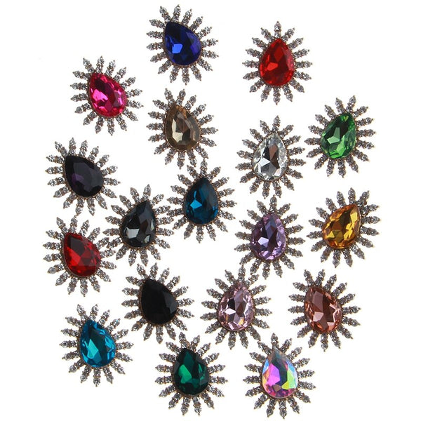 200PCS 27*32MM Gold Plated Crystal Rhinestone Embellishment Flatback Buttons