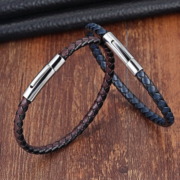 Stainless Steel Bracelet Men Genuine Leather Bracelets