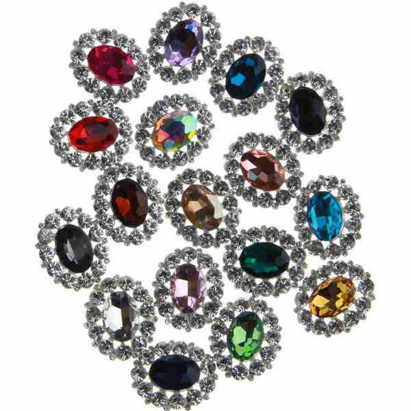 10PCS 25mm*31mm Sparking Silver Plated Metal Alloy Rhinestone Embellishment For  Crystal Buttons