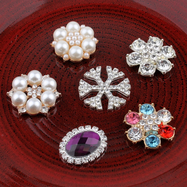 120PCS Vintage Handmade Flower Rhinestone Buttons Bling Flatback Crystal Pearl Decorative Buttons