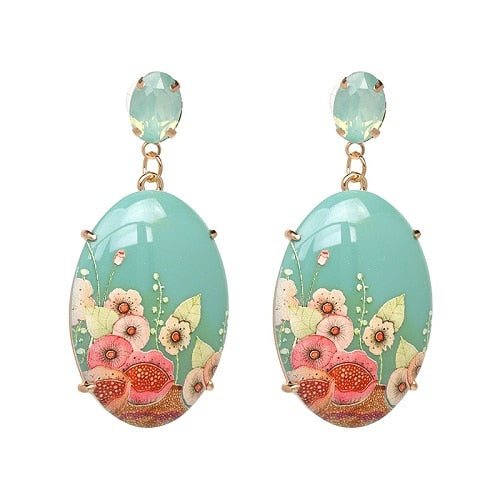 Bohemian Ethnic Big Crystal Flower Drop Earrings Wedding Jewelry Earrings For Women