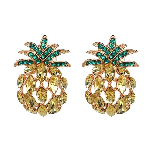 Vintage Fruit Pineapple Crystal Stud Earrings Vintage Rhinestone Cute Earrings