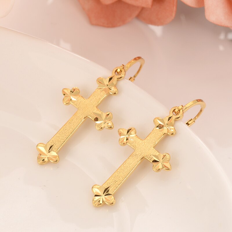 24k gold  cross Pendant Necklace chain Earrings sets