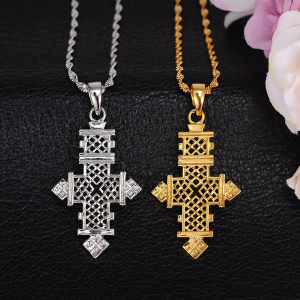 24K Bangrui Ethiopian Gold Cross Pendant Necklaces for Women/Men