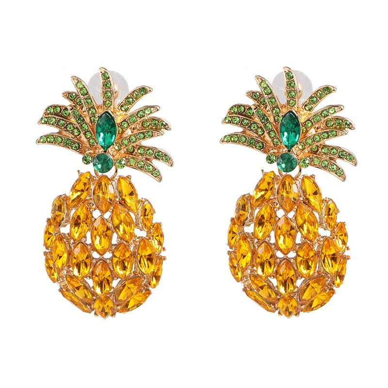 Vintage Fruit Pineapple Crystal Stud Earrings Vintage Rhinestone Cute Earrings