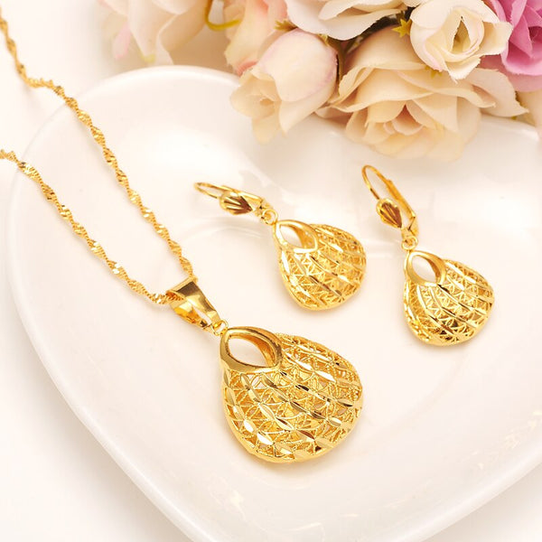 Ethiopian set Jewelry bag  Pendant Necklace Earring Gold Color African Bridal Wedding Jewellery