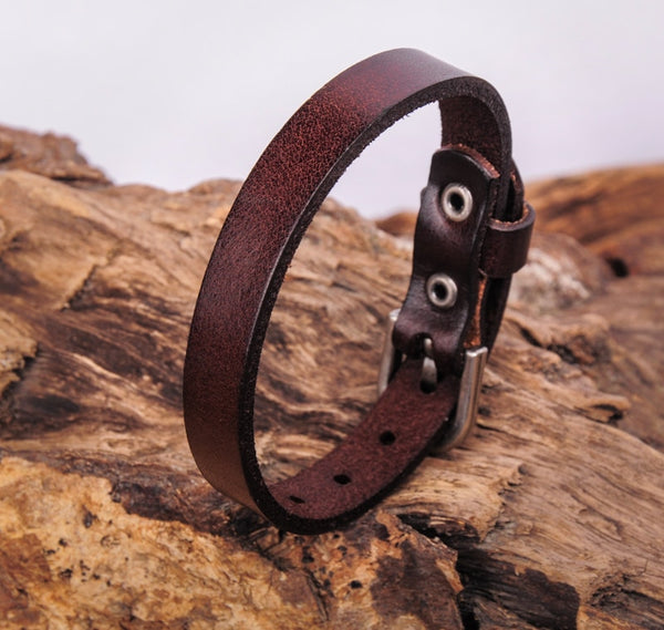 Dark Brown Genuine Leather Bracelet Buckle Cuff