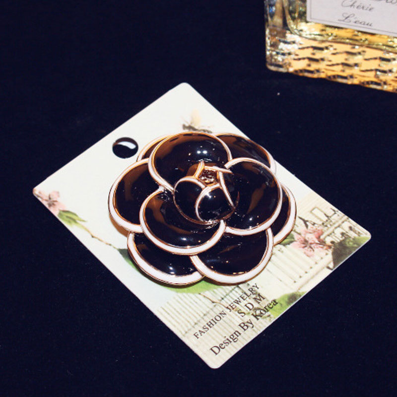 High Quality Luxury Camellia Brooch Big Brand Black White Rose Woman Brooches