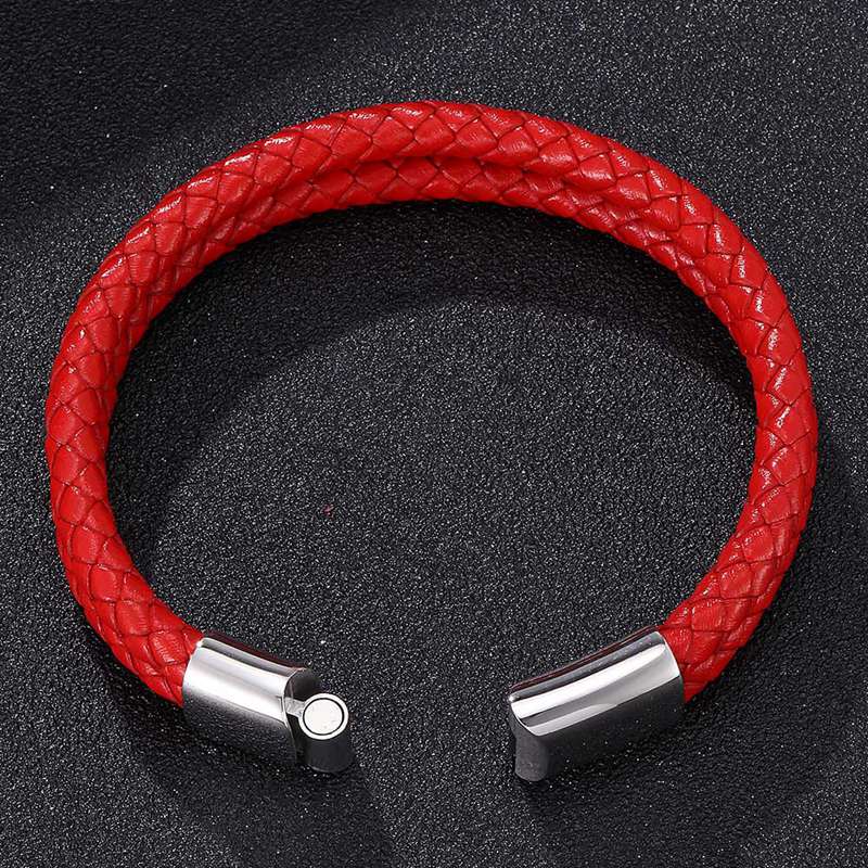 Simple Men Women Jewelry Trendy Red Double Braided Leather Bracelet