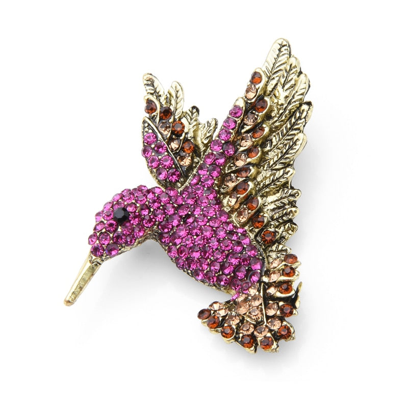 Pink Blue Rhinestone Hummingbird Brooches Women Men