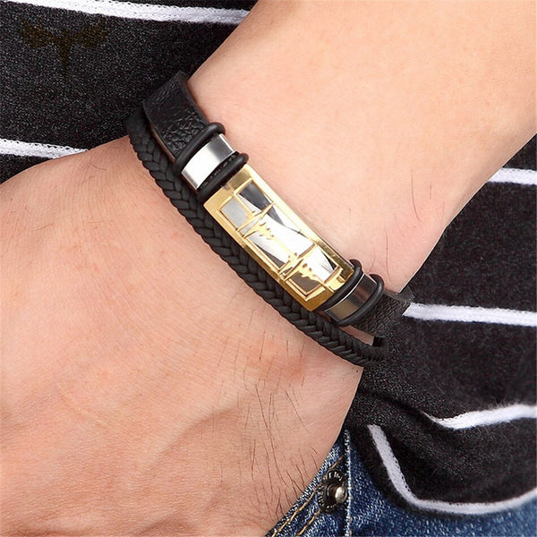 Multi Layer Black Leather Bracelets