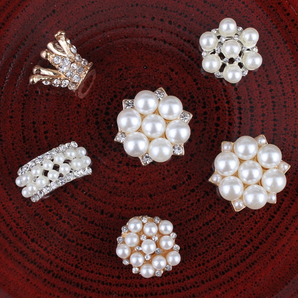 10PCS Vintage Handmade Flower Rhinestone Buttons Crystal Pearl  Buttons