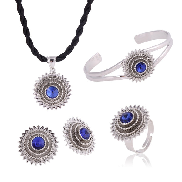 24K Bangrui Silver Ethiopian Jewelry African Women Bridal Jewelry Sets