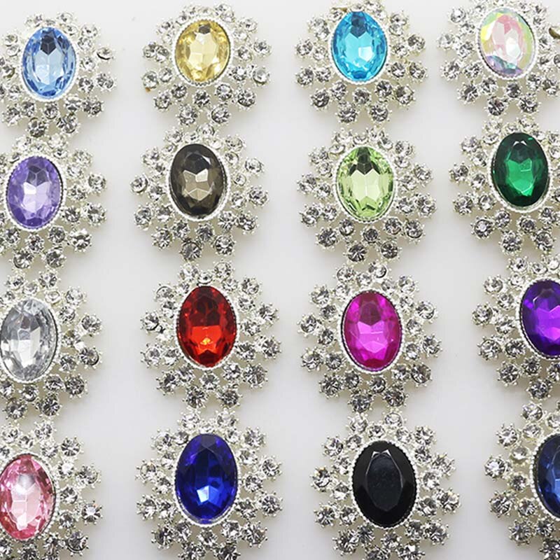 10Pcs/Lot 25*28mm  Metal Buttons Fashion DIY Rhinestones Handwork Glue Decoration