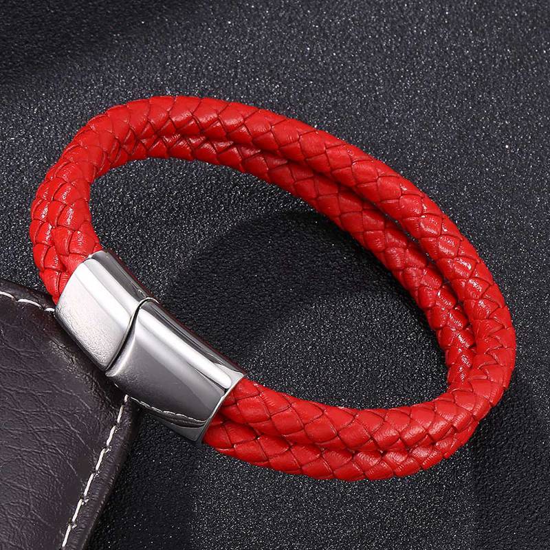 Simple Men Women Jewelry Trendy Red Double Braided Leather Bracelet