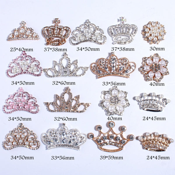 120PCS Vintage Handmade Clear Crystal Rhinestone Buttons Crown Snow Shape Button