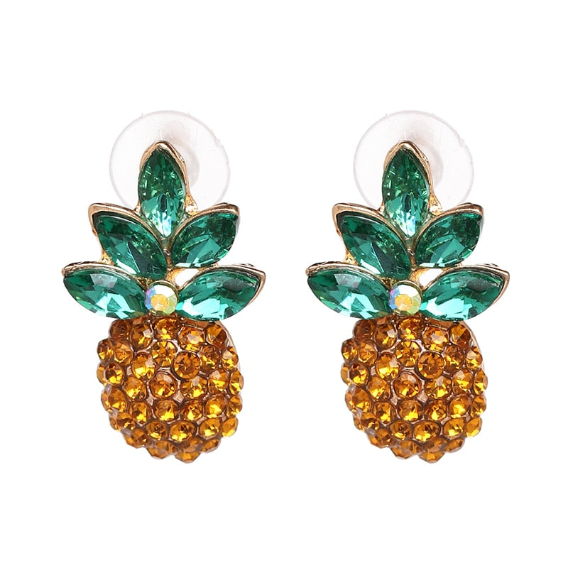 Vintage Fruit Pineapple Crystal Stud Earrings Vintage Rhinestone Cute Earrings