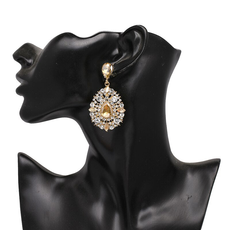 Fashion Jewelry Champagne Color Brincos Rhinestone Crystal Drop Earrings