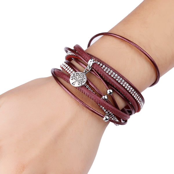 Vinatge Tree of Life Charm Leather Bracelets for Women