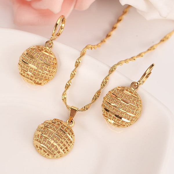 24k  Fashion Cute Jewelry Gold Round ball girls brida jewelry set for Women