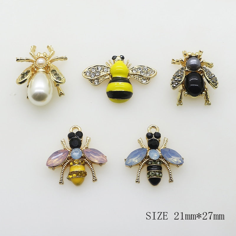 Fashion Bee Alloy Buttons 5Pcs/Lot Mix Color Flatback Brooches Handwork Sewing Clothing Button